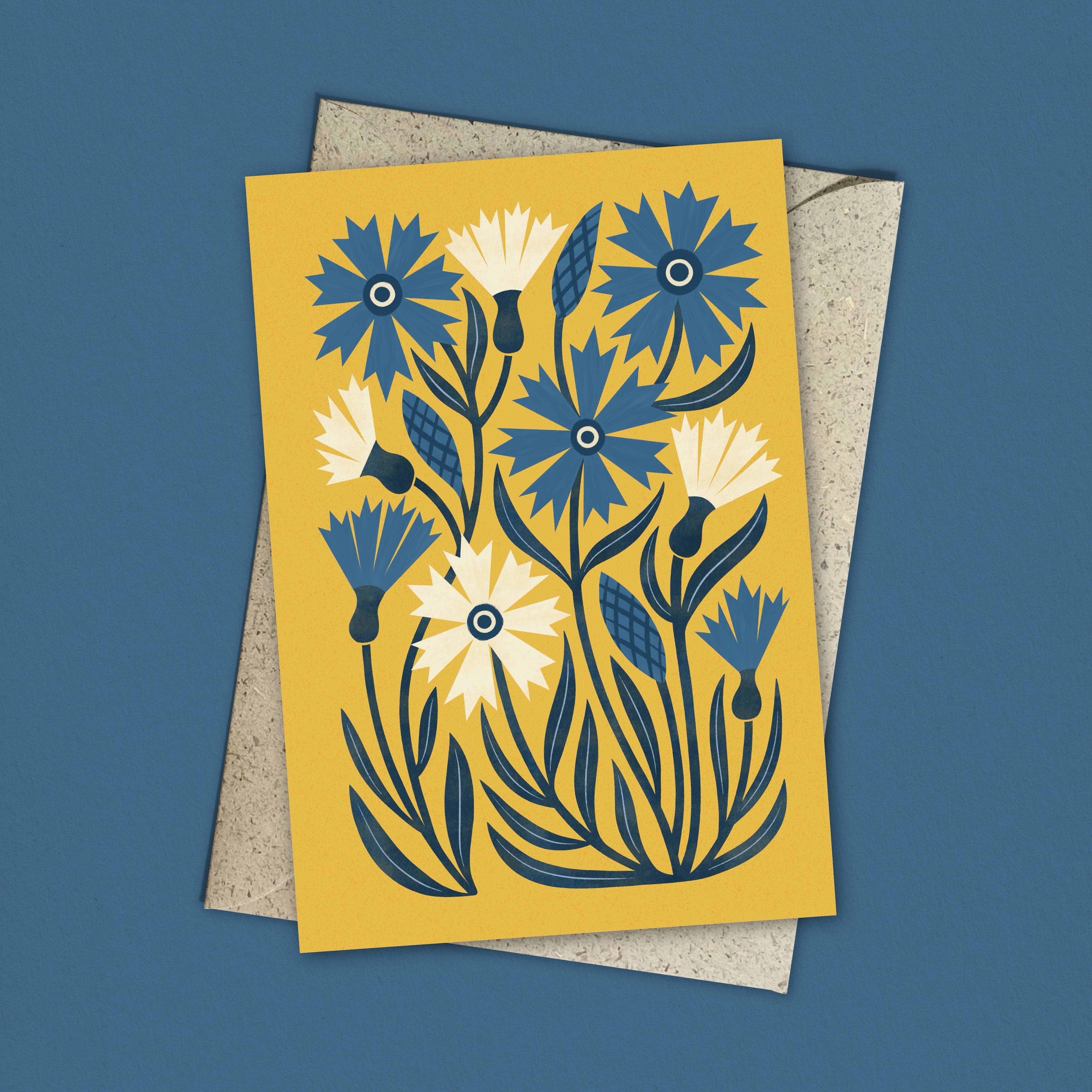 Bird & Co Studio – wholesale Everyday greeting card – Cornflower | Modern-Retro Floral Reusable Greeting Card3