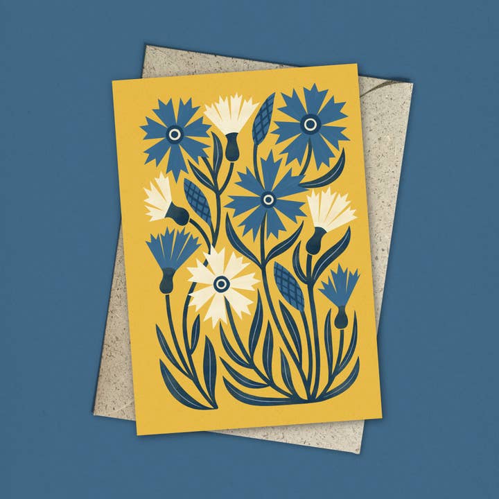Bird & Co Studio – wholesale Everyday greeting card – Cornflower | Modern-Retro Floral Reusable Greeting Card3