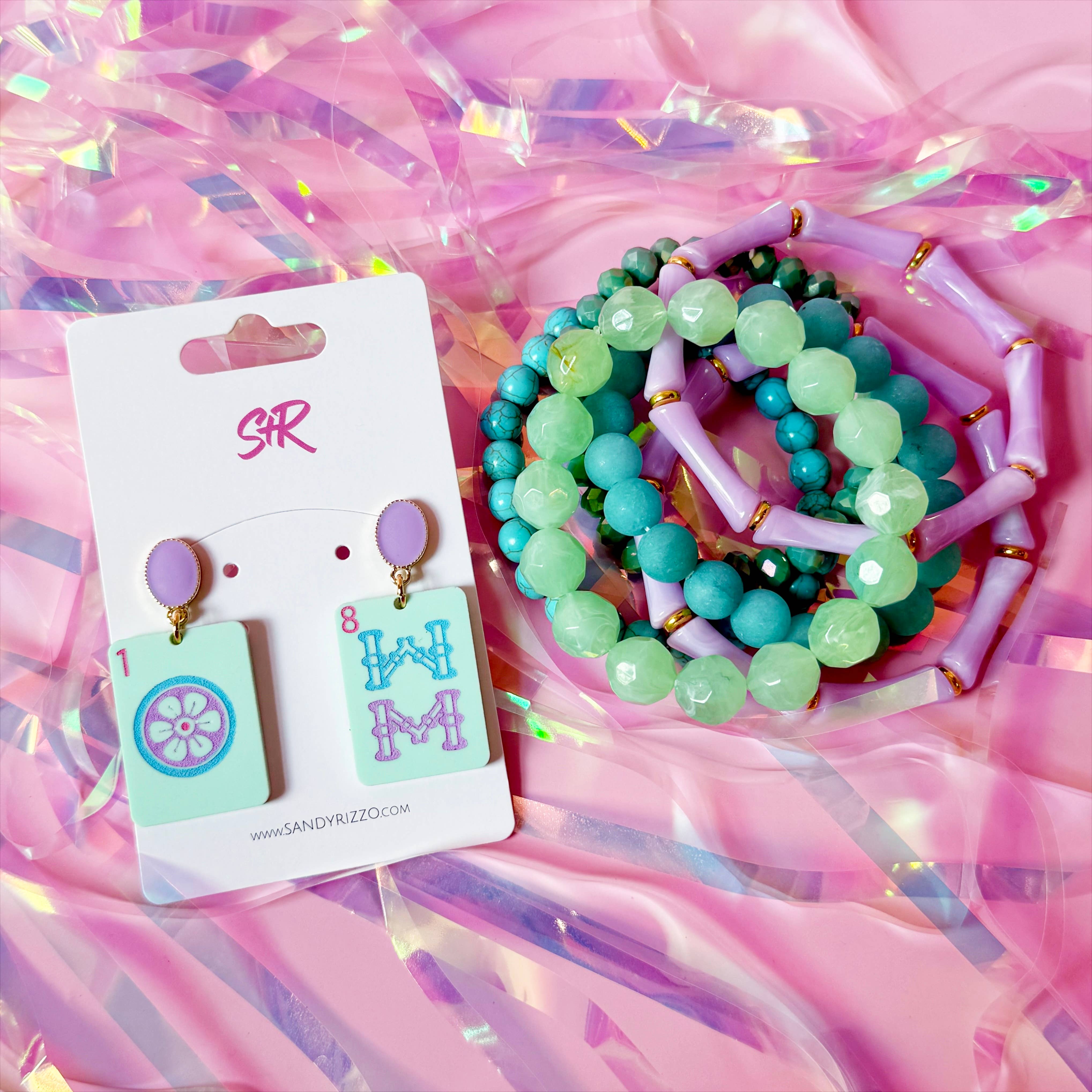 Sandy + Rizzo - Wholesale Dangle Earrings - Mint Mahjong Dangle1