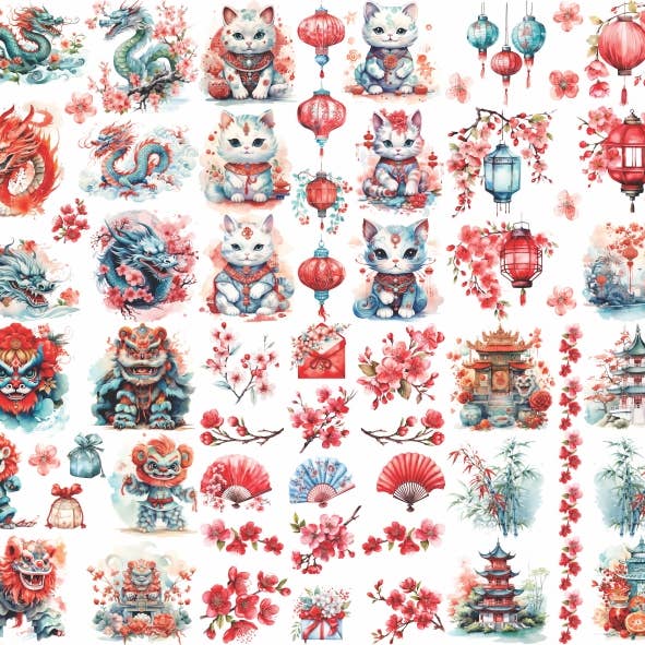 Papier de riz découpé pour le Nouvel An chinois - A4 - 6 pièces – Artisanat pour la vente par Craft Kreatively