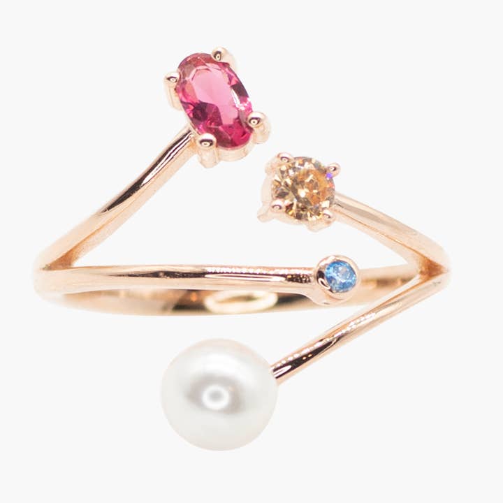 Pink Citrus Sparkler Open Ring • Rose Gold for wholesale by Romilt London