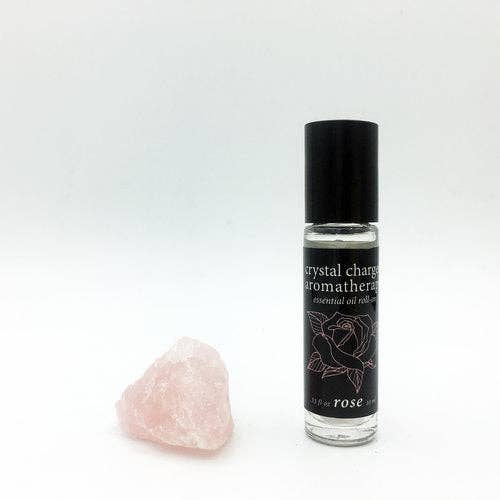 óleo essencial roll-on com cristal de quartzo rosa carregado por atacado de RAW SPIRIT NYC