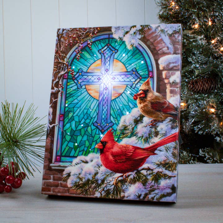 Christmas Church Window 8x6 Lighted Tabletop Canvas for wholesale by Glow Decor