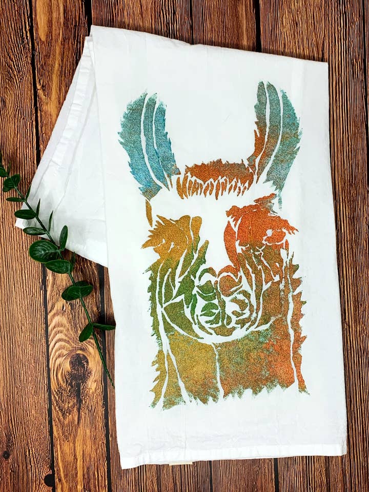 Llama Håndmalet viskestykke for engroshandel hos Third Wolf Designs