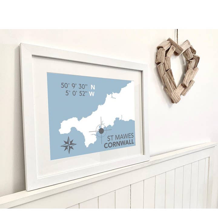 Impresión de mapa costero de St Mawes para venta al por mayor de SeaKisses