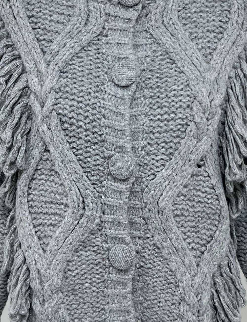 Grey Ladies Cable Knit Tassel Round Neck Button Front Cardigan for wholesale on Faire1