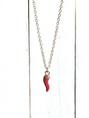 Red Horn Charm Necklace Good Luck Cornicello Chili Pepper for wholesale by Red Truck Designs