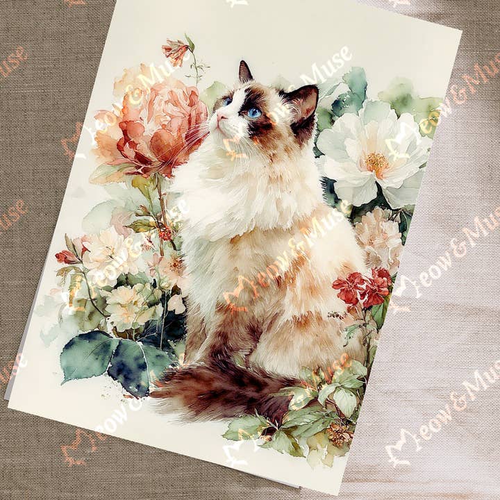 Meow & Muse - Wholesale Postcard - Postcard 'Floral Gaze cat'0