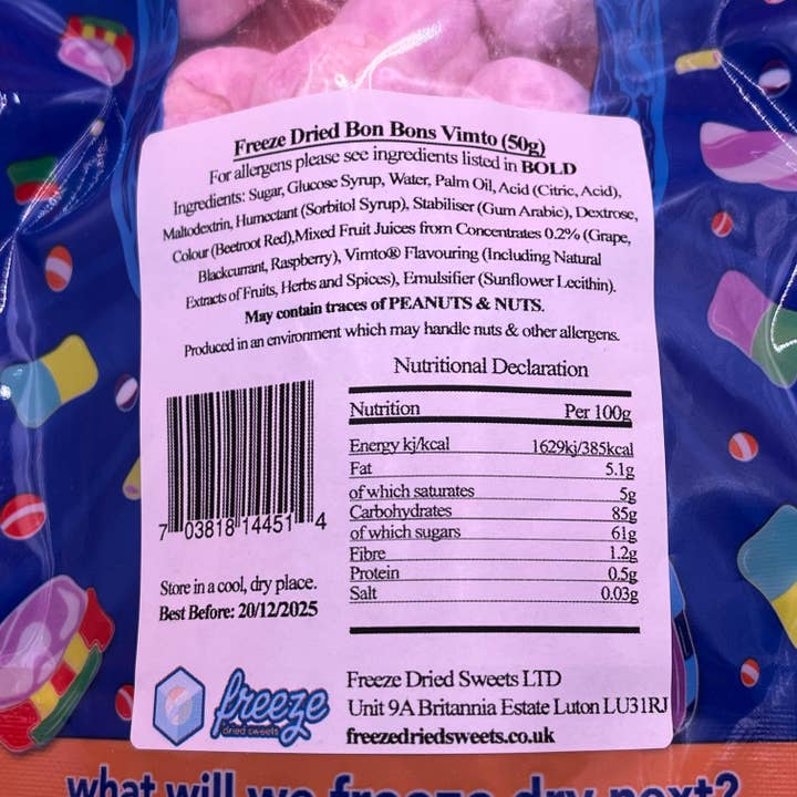 Freeze Dried Sweets – wholesale Hårt godis – Bon Bons Vimto - Frystorkade sötsaker - Vegetariskt & Halal