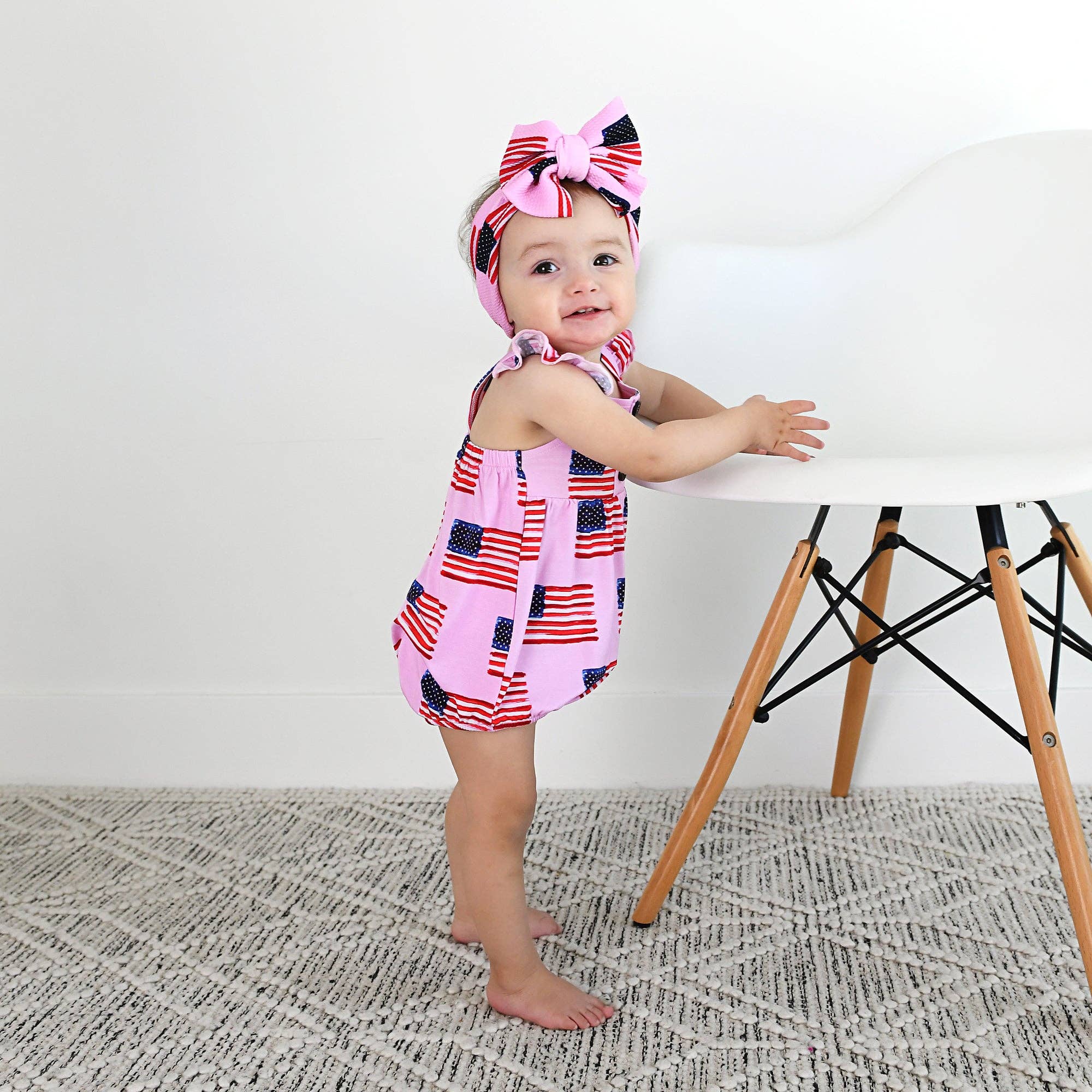 Gigi and Max - Wholesale Bodysuit (Non-Footed) - Baby - Betty Pink Flag Button Bubble Bamboo 4th of July3