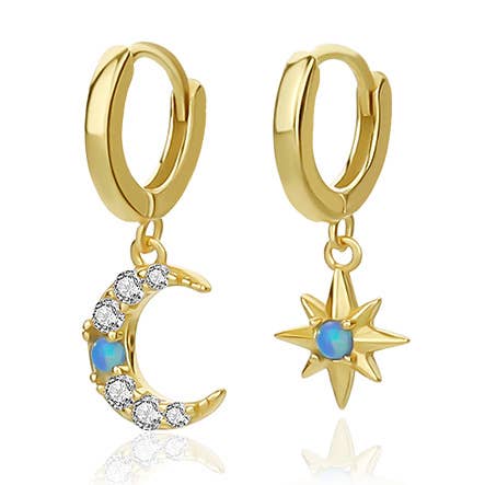 925 Asymmetriska zirkonia stjärna och måne barnörhängen för wholesale av PARAGON CAT
