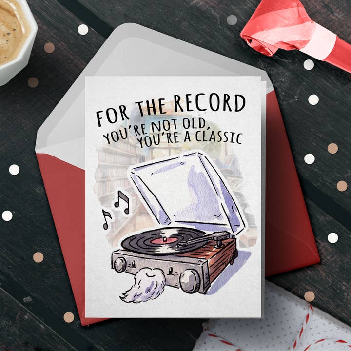 Aaron Millard Illustration - Vente Carte pour la fête des Pères - Carte de fête des pères « For the Record » pour un amateur de musique