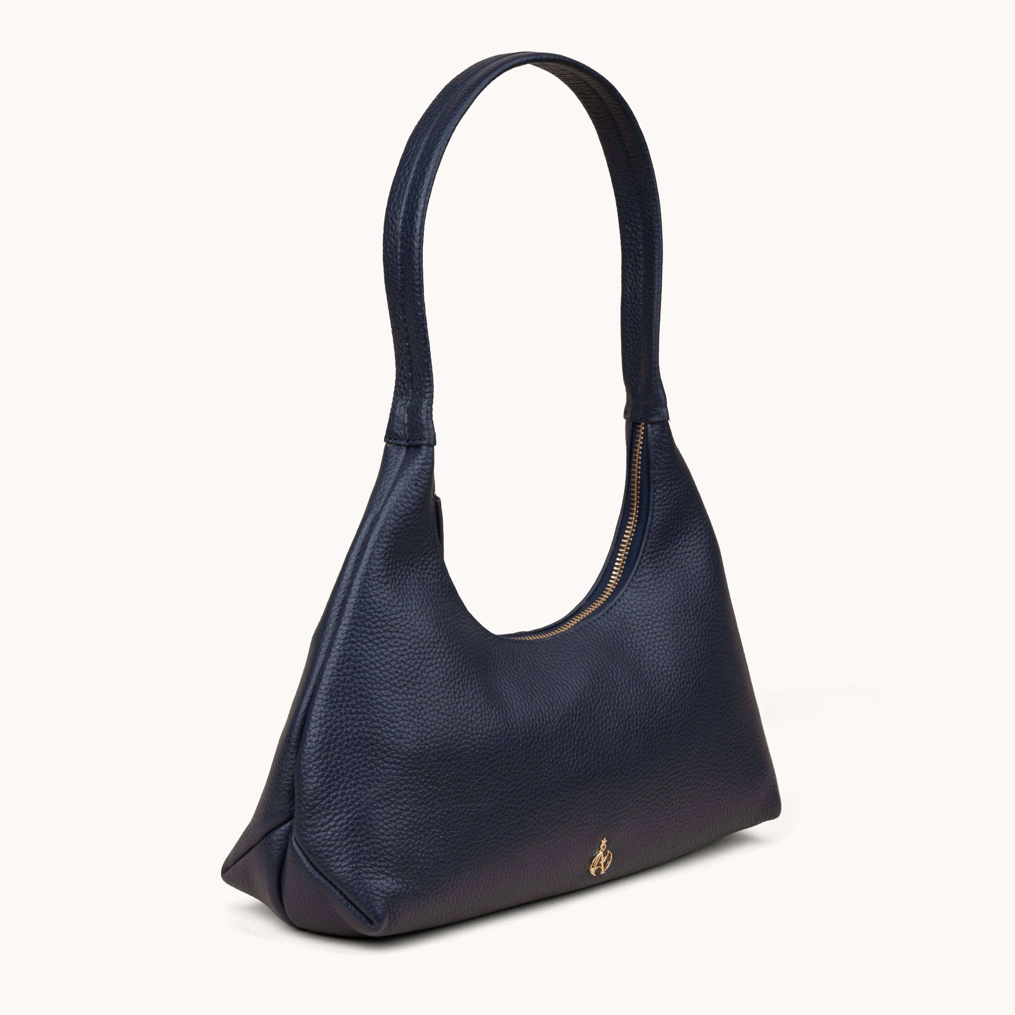 Assots London – wholesale Shoulder bag – women's – 'LARA' Navy Pebble Grain Real Leather Slouchy Shoulder Bag1