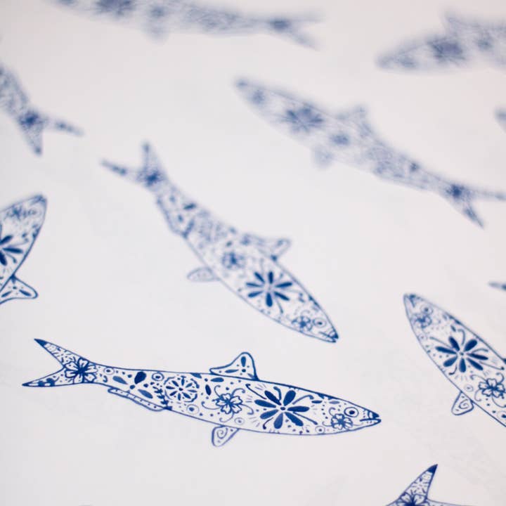 Scribbles and Doodlez - Wholesale Flat Wrap - Blue Sardine | Watercolor Wrapping Paper Sheet1