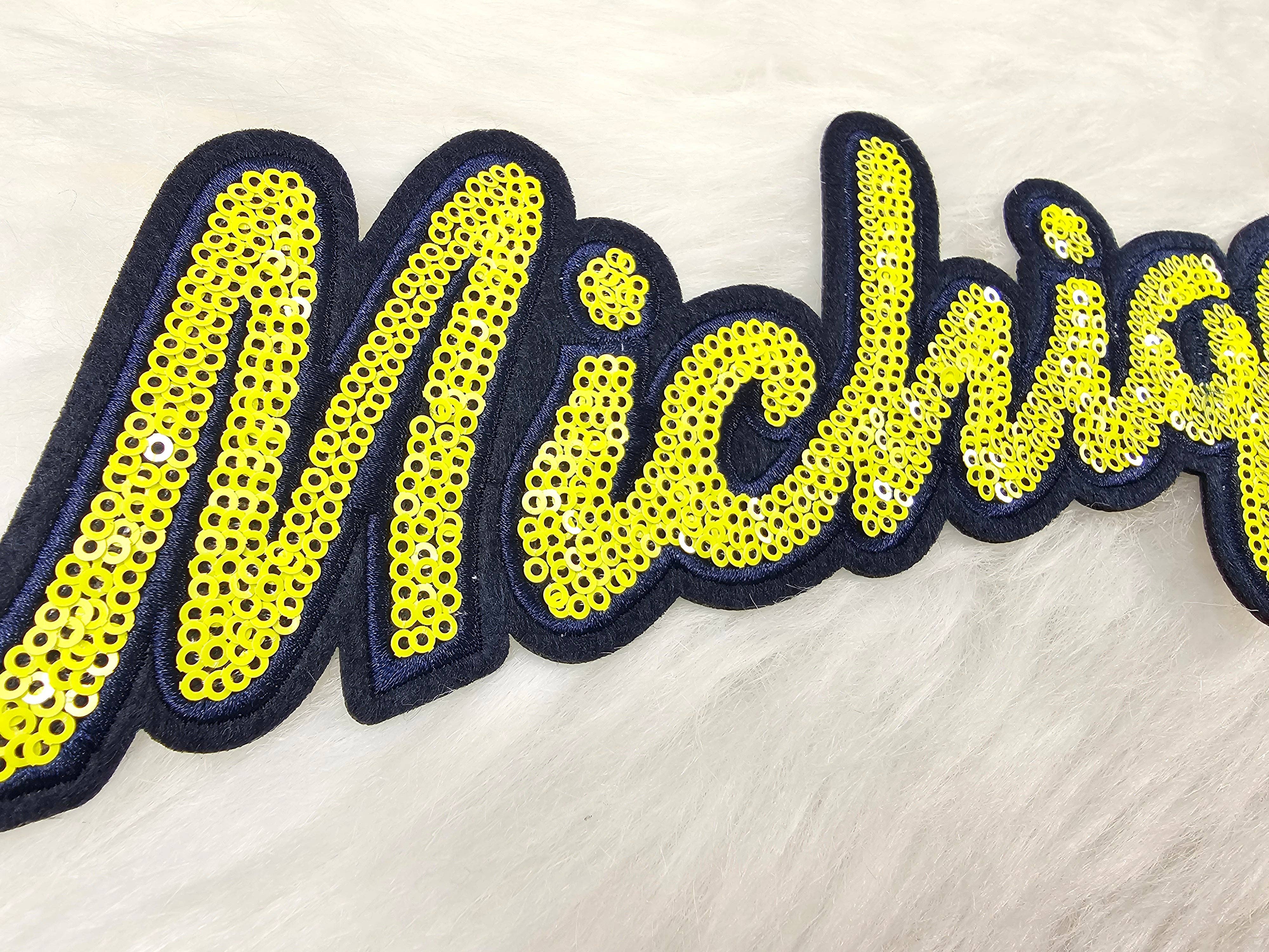 Scratch Decor - Wholesale Patch - Large Michigan Blue and Yellow Sequin Iron On Patch1