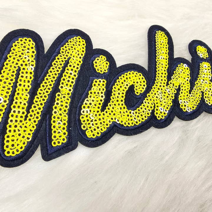 Scratch Decor - Wholesale Patch - Large Michigan Blue and Yellow Sequin Iron On Patch1