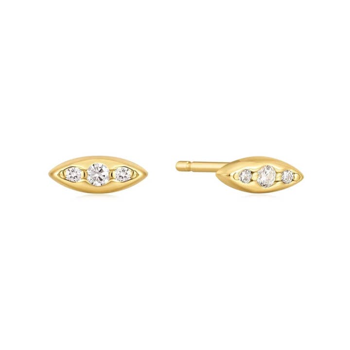 Eklexic - Wholesale Stud/Post Earrings - TRIPLE CZ MARQUIS SHAPED STUDS