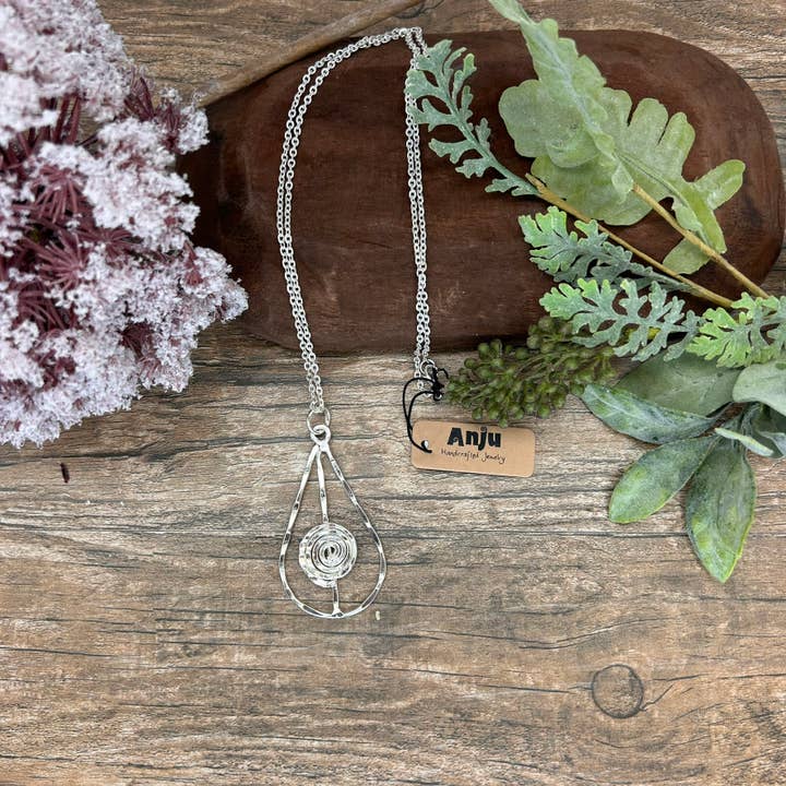 Anju Jewelry - Wholesale Pendant/Charm Necklace - Silver Plated Pendant Necklace - Teardrop and Spiral1