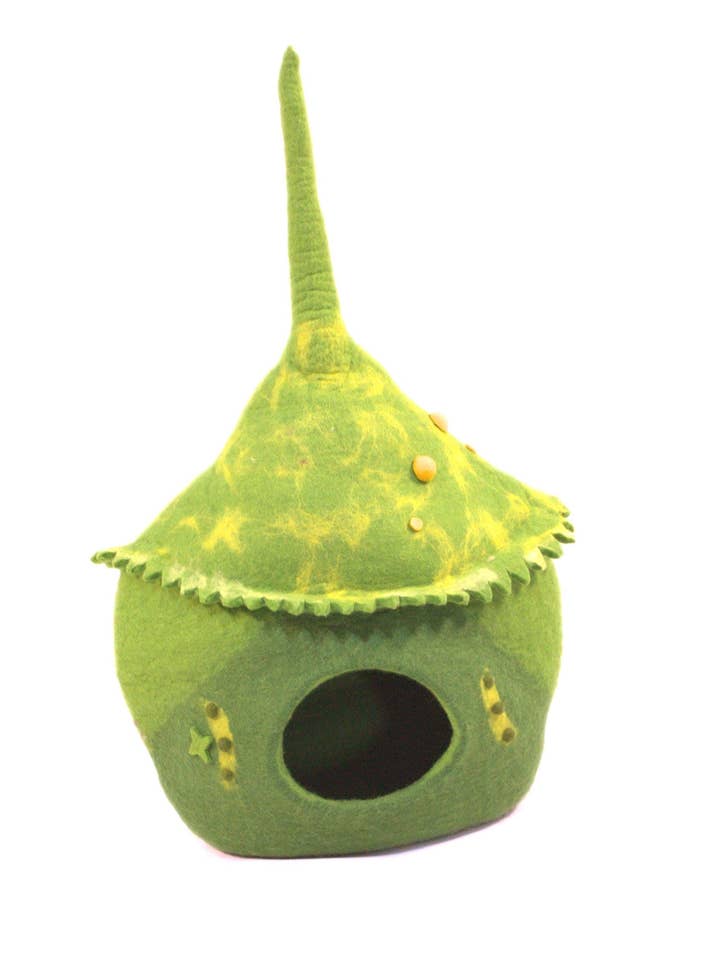 Hand-Felted Wool Cat Cave: Green Marine Cozy Pet Bed for wholesale by Woollyfelt