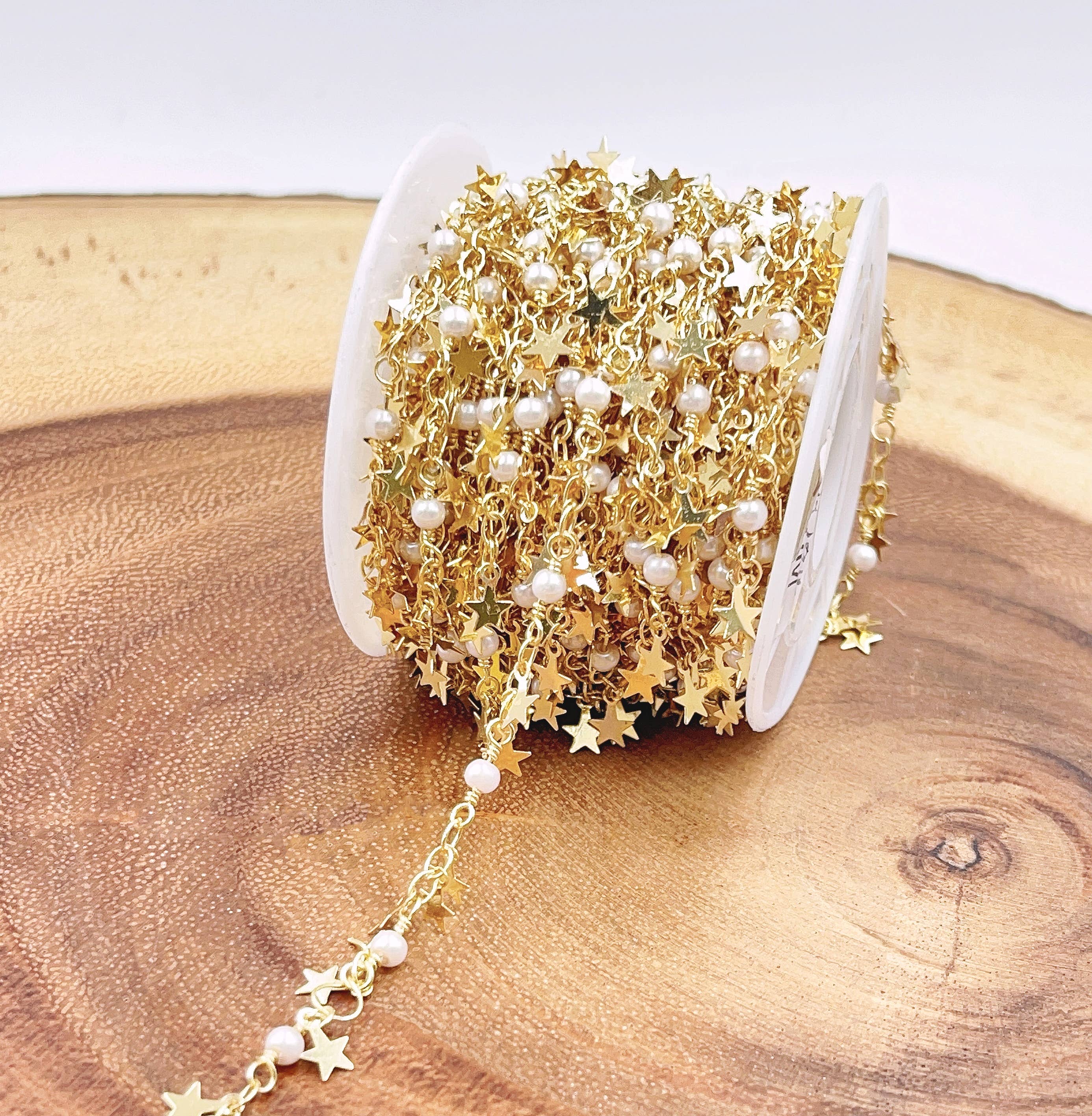 Beads Creation - Wholesale Beaded/Pearl Necklace - Star Shell Pearl Beaded Chain by Foot, CH1944