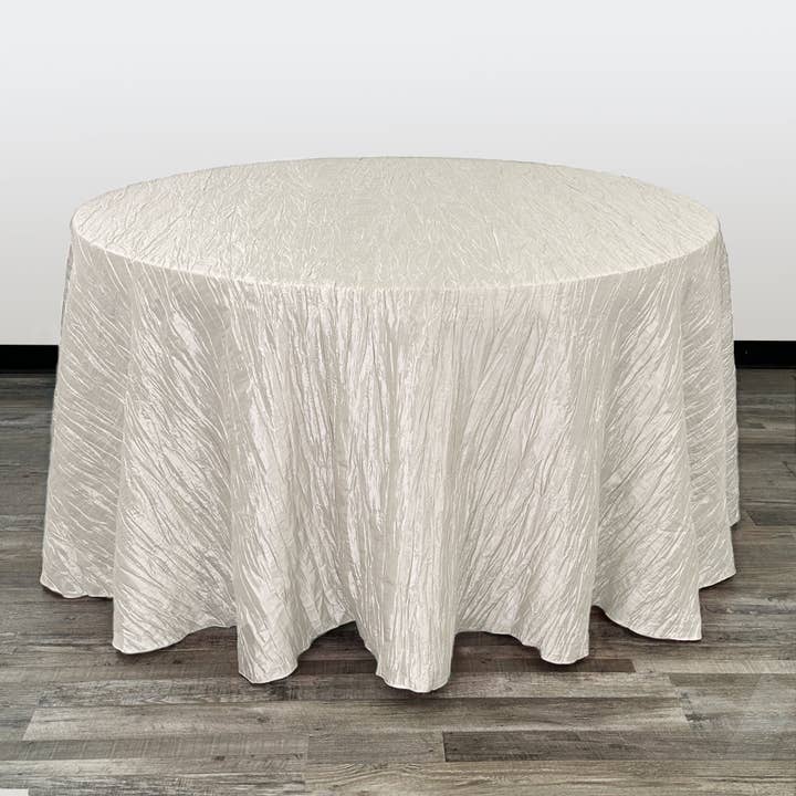 108 Inch Round Crinkle Taffeta Tablecloth Ivory for wholesale by YOUR CHAIR COVERS