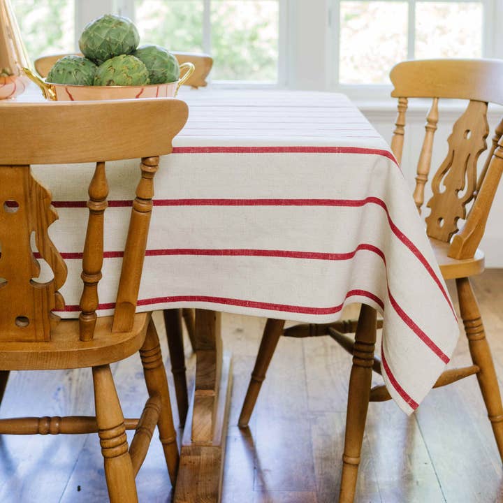 Red Stripe Linen Tablecloth for wholesale by Galley and Fen