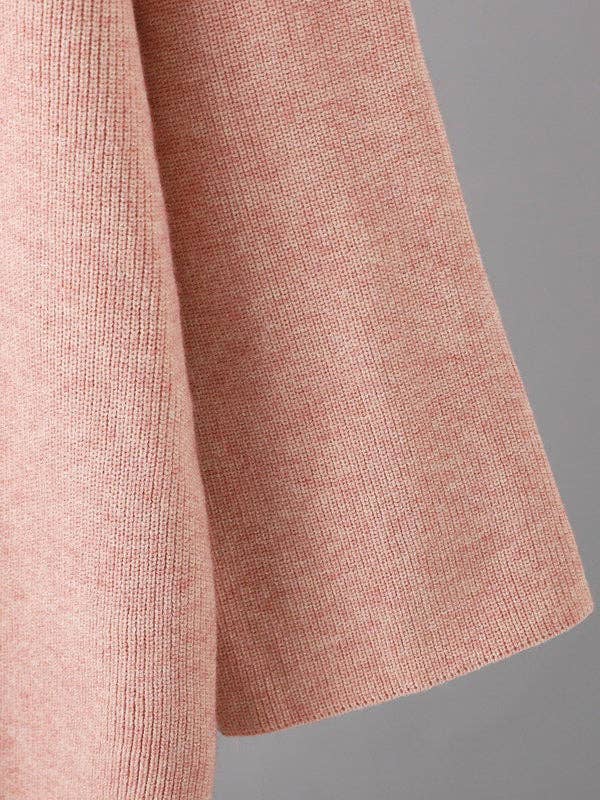 ShieldChic - Vendita all'ingrosso Completo top e pantaloni (NON loungewear) - Donna - Set Due Pezzi: Maglione a Collo Alto con Spacco Anteriore e Bottoni Sciolti in Colore Solido & Pantaloni a Gamba Larga Urbani12