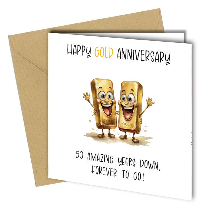 #1742 50 Gold Anniversary Card for wholesale by Close to the Bone Greeting Cards and Gifts