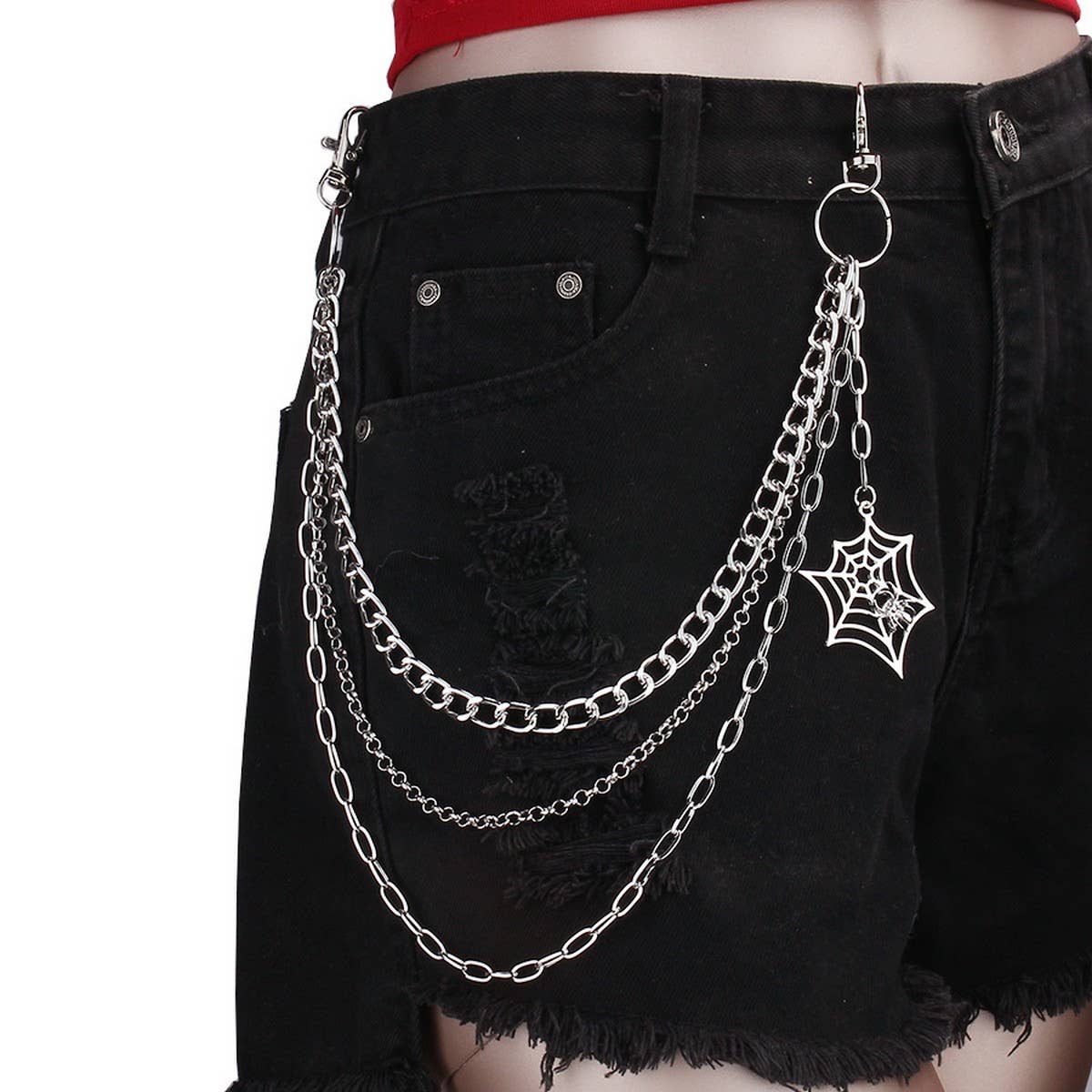 ACCITY - Wholesale Pants - Women's - PUNK STYLE SPIDER WEB JEANS CHAIN_CWMM06451