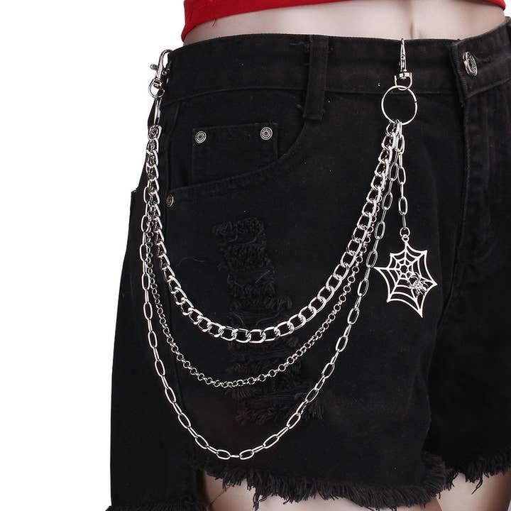 ACCITY - Wholesale Pants - Women's - PUNK STYLE SPIDER WEB JEANS CHAIN_CWMM06451