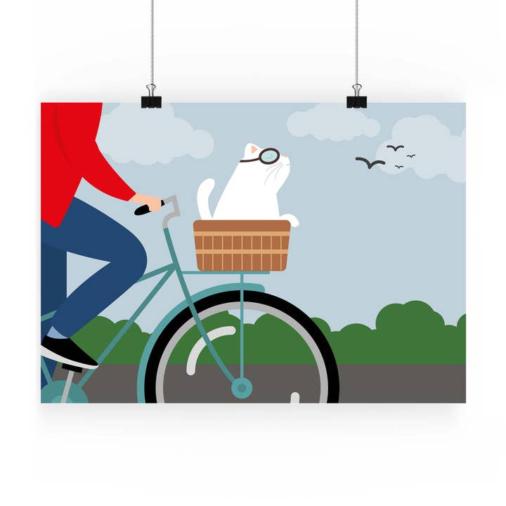 Kunstdruk Fietsen met kat voor wholesale door Burones