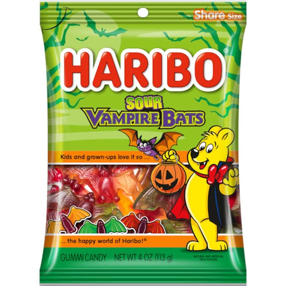 Long Island Candy Factory – wholesale Gelégodis – Haribo Sour Vampire Bat Gummies 113g Peg Påse0