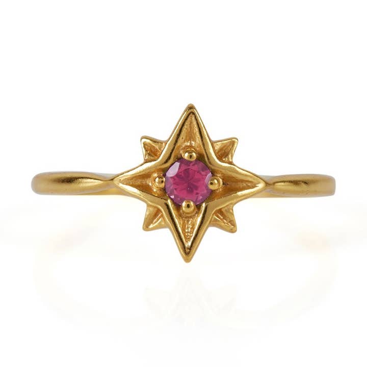 GUIDING NORTH STAR RING - GOLD AND RHODOLITE for wholesale by Charlotte's Web Jewellery