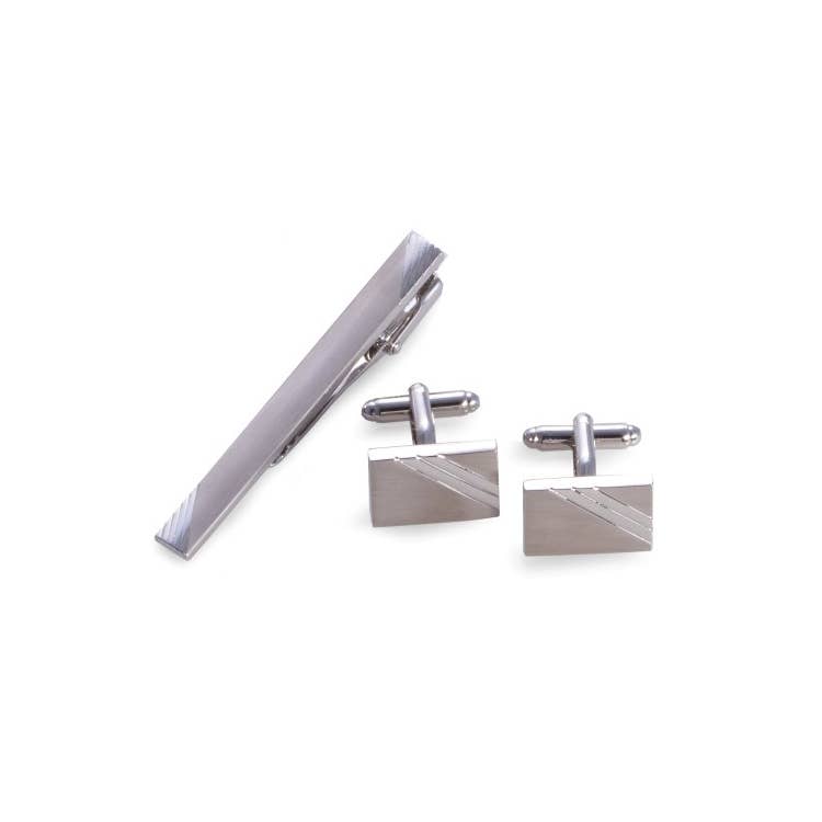 BeyBerk International – wholesale Cufflinks – Rhodium-plated Cufflinks & Tie Pin Set0