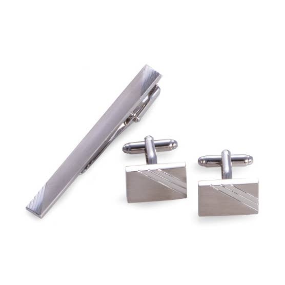 BeyBerk International - Wholesale Cufflinks - Rhodium-plated Cufflinks & Tie Pin Set0