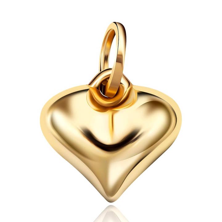 Pori Jewelry - Wholesale Individual Charm/Pendant - 14K Solid Yellow Gold Small Puff Heart Charm Pendant0