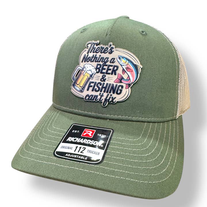 Beer and Fishing Patch Hat for wholesale by Pat's Monograms, LLC