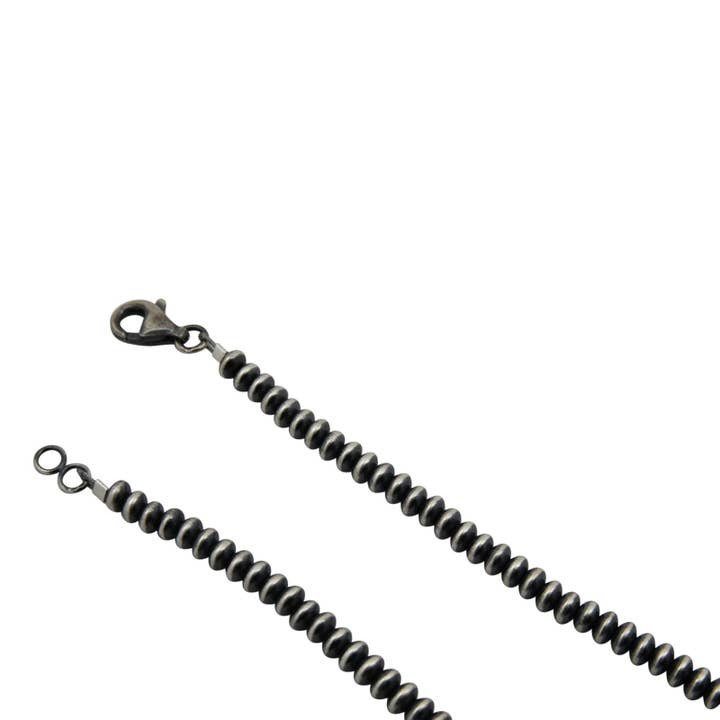 Sterling Silver Navajo Pearl 4.5mm Saucer Oxidized Bead Necklace. Available from 16" to 30" for wholesale by Select Lines