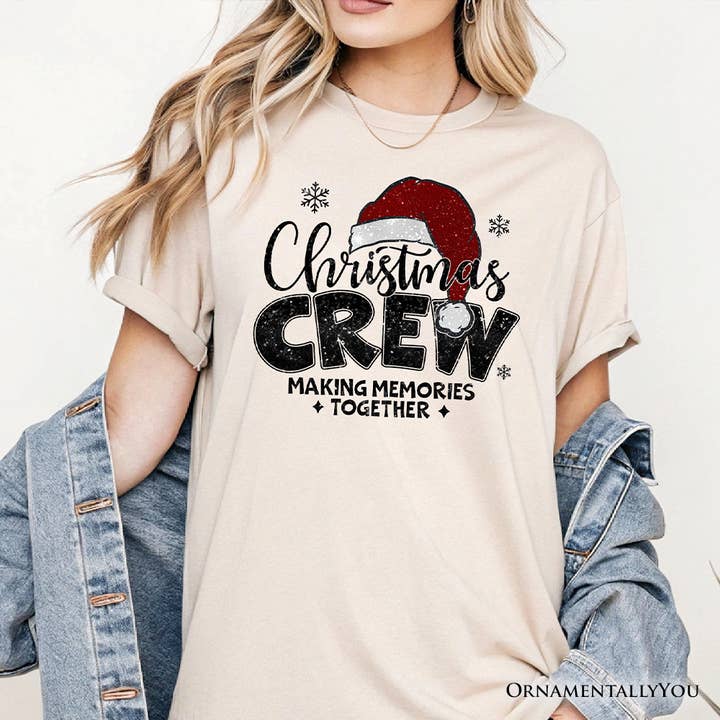 OrnamentallyYou - Wholesale Screen printed t-shirt – Women′s - Christmas Crew T‑Shirt, Glitter Santa Hat Tee6