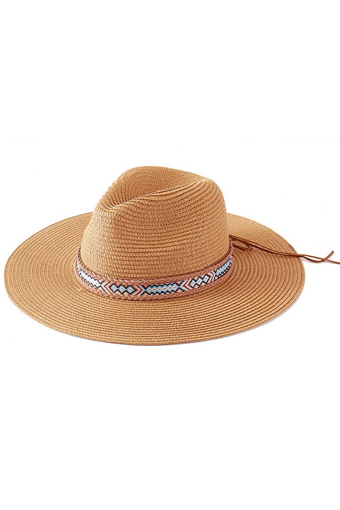 Hana – wholesale Stråhatt – Dam – Vävd Boho Aztekiskt Mönster Band Sommar Solhatt18