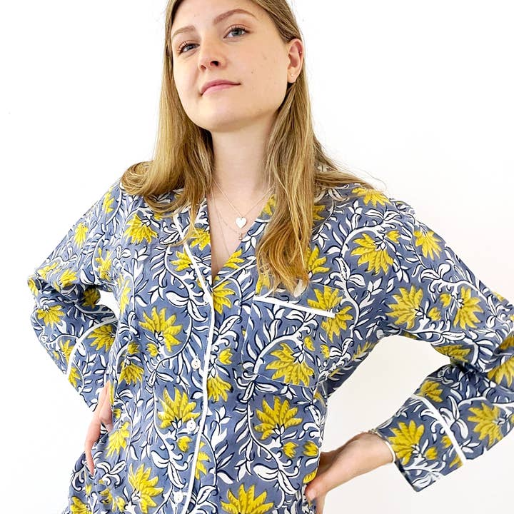 Cotton Pajamas - Jaipur Blue & Yellow for wholesale by Lime Tree Design