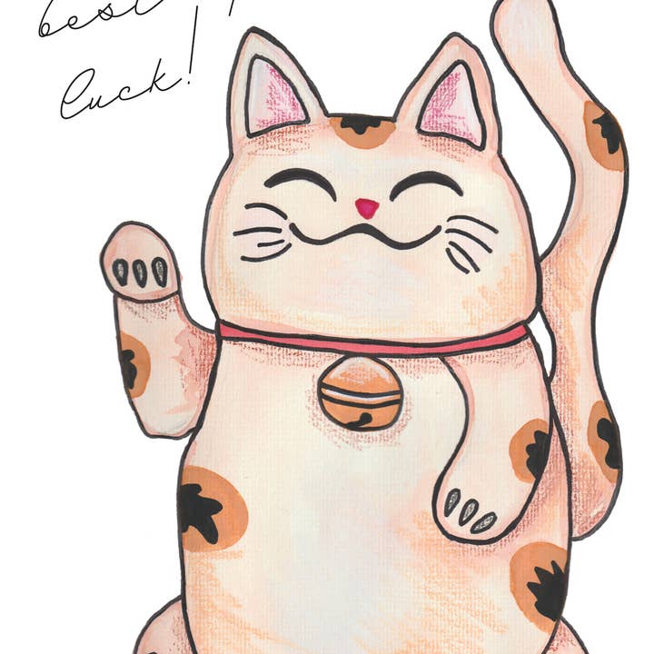 Biglietto di auguri per auguri di buona fortuna, gatto, gattino, laurea per la vendita all'ingrosso da parte di Kerry Quinn's Kitsch