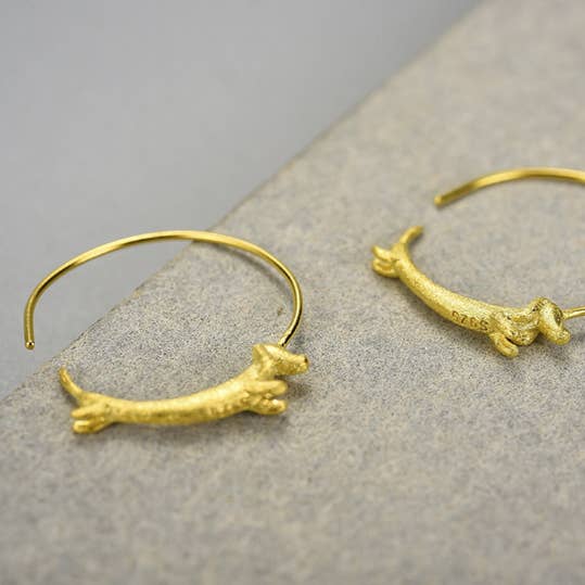 Perimade & Co. LLC - Wholesale Hoop Earrings - Cute Gold Dachshund Dog Hoop Earrings in 925 Sterling Silver3