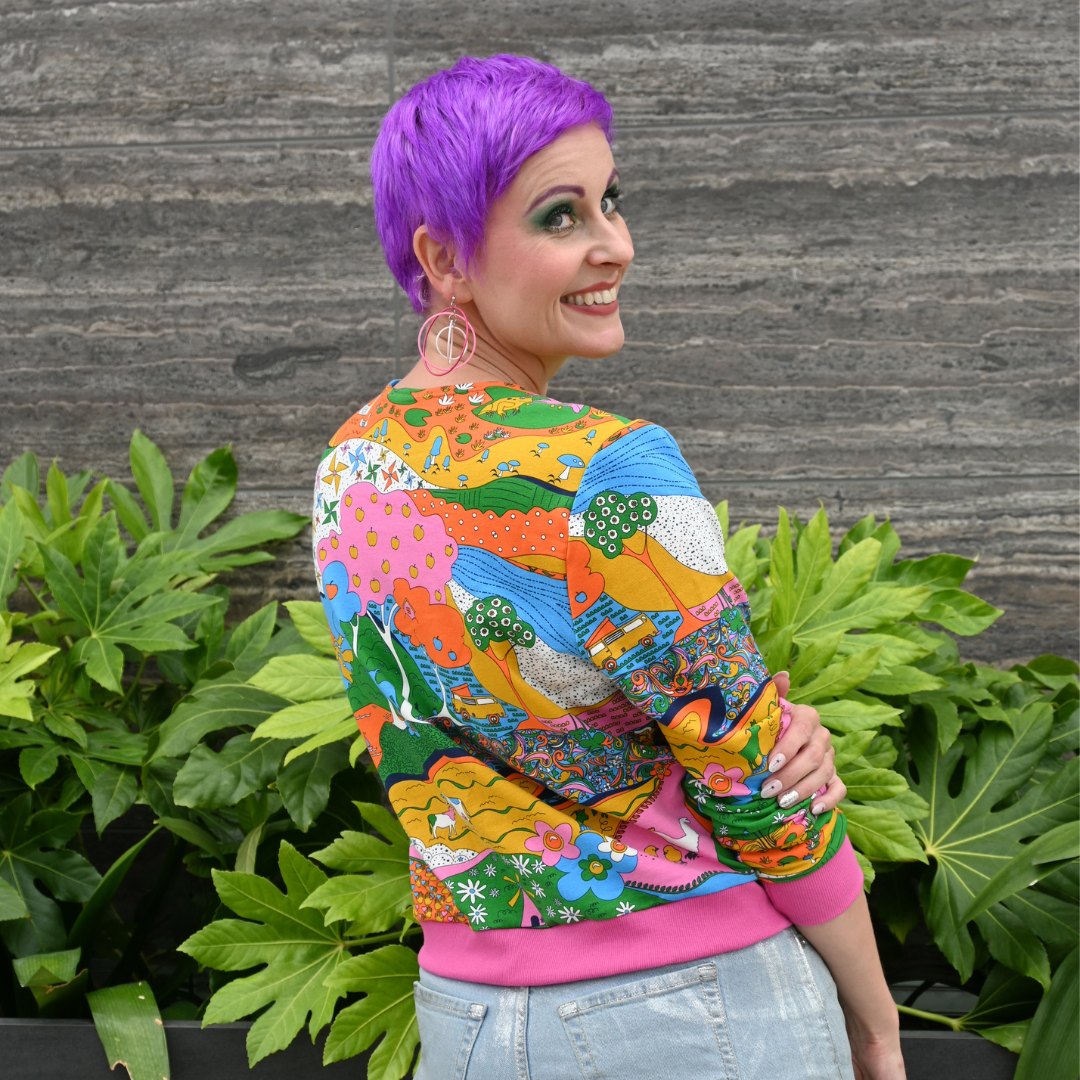 Blue Platypus - Wholesale Sweatshirt - Women's - Landscape Pullover in Rainbow w/ Fuchsia Cuffs7