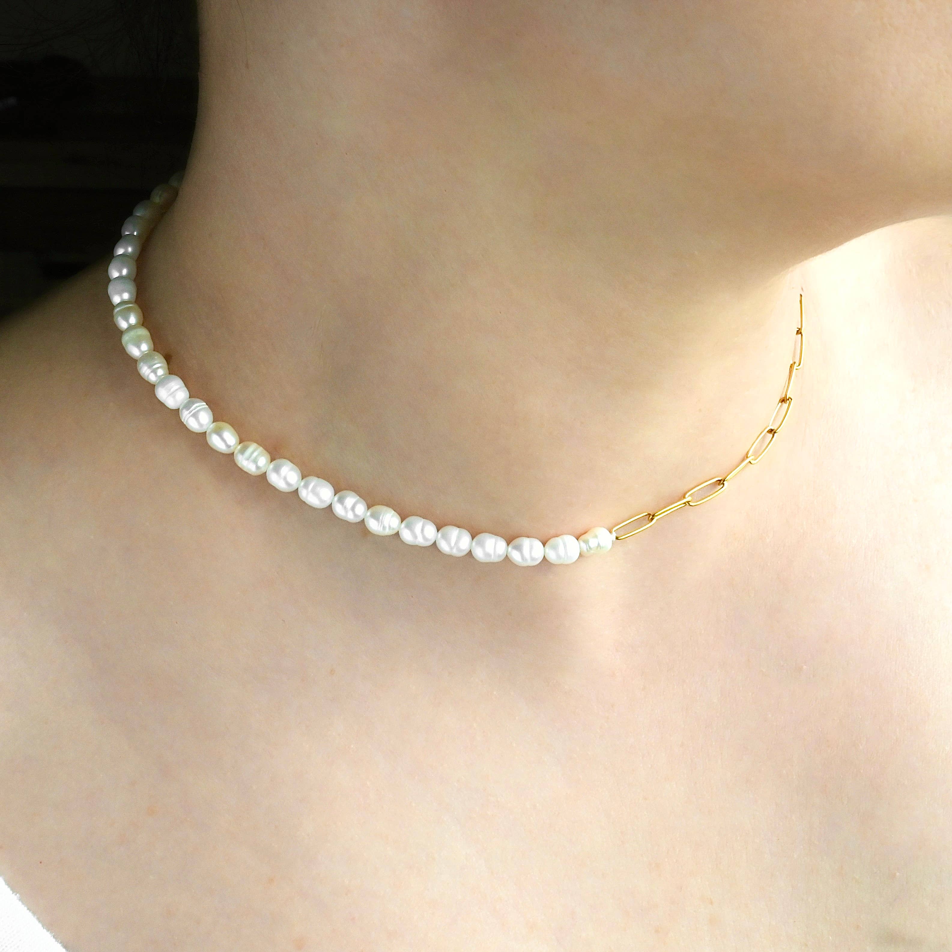 Blueyejewelry - Wholesale Beaded/Pearl Necklace - Pearl Toggle Necklace - Half Paperclip Half Pearl Necklace6