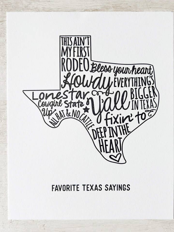 Fun Texas Sayings Wall Art – Handmade Letterpress Print 8x10 for wholesale by Spicewood & Rose Press