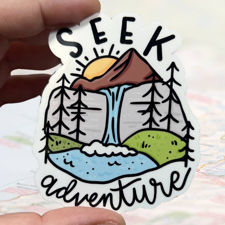 Seek Adventure Glossy Vinyl Water Resistant Sticker for wholesale by familiar sadie