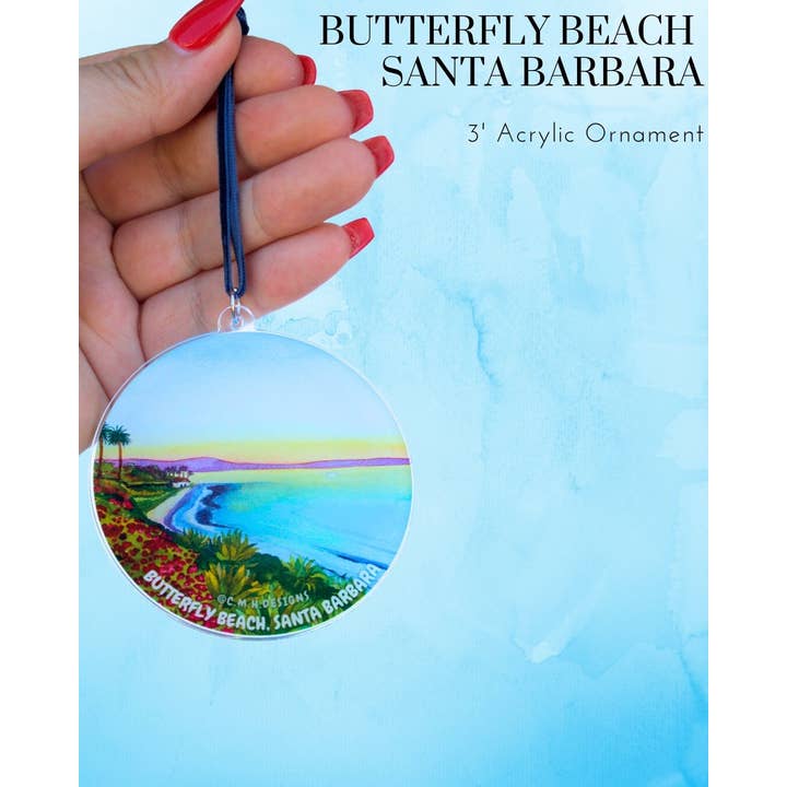 Fjärilsstranden Santa Barbara Akvarell Akrylprydnad för wholesale av Chloe Marie Hourdequin Designs
