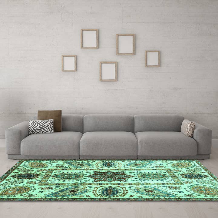 Tapis modernes de couleur turquoise orientale lavables en machine pour la vente par Ahgly