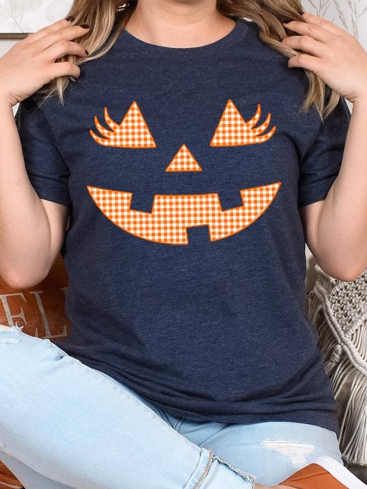 Cute Pumpkin Halloween Graphic Plus Tee for wholesale by Pink Irene Wholesale